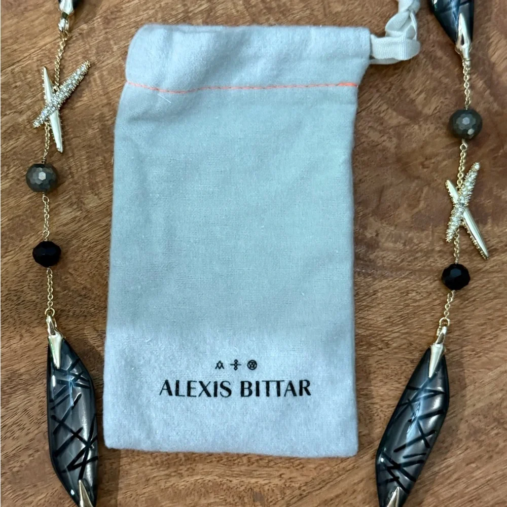 Alexis Bittar Black and Gold Crystal Futuristic Lucite Archive Necklace NWT - Picture 3 of 12